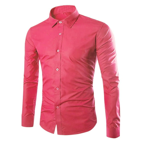 Wyobmus Mens Dress Shirt 4-Way Stretch Long Sleeve Collared Casual Solid Business Wedding Button Down Formal Shirt B-Hot Pink