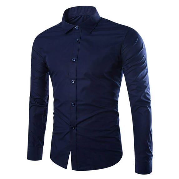 Wyobmus Mens Dress Shirt 4-Way Stretch Long Sleeve Collared Casual Solid Business Wedding Button Down Formal Shirt C-Navy