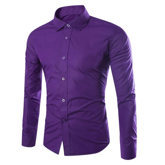Wyobmus Mens Dress Shirt 4-Way Stretch Long Sleeve Collared Casual Solid Business Wedding Button Down Formal Shirt C-Purple