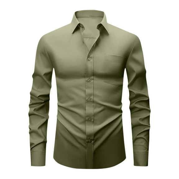Wyobmus Mens Dress Shirts Long Sleeve Button Down Shirts 4-Way Stretch Wrinkle Free Business Casual Shirt Regular Fit Olive Green