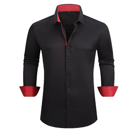 Wyobmus Mens Dress Shirts formal Long Sleeve Casual Button Down Shirt Regular Fit Business Work Shirt Wedding Contrast Shirt Black