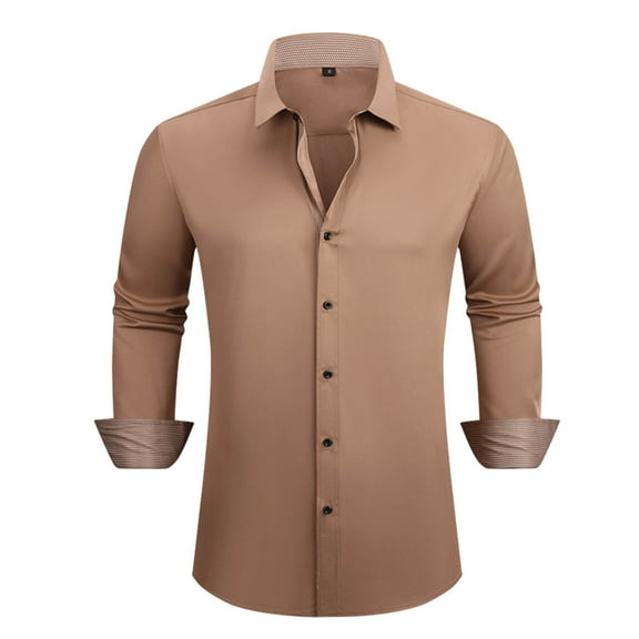 Wyobmus Mens Dress Shirts formal Long Sleeve Casual Button Down Shirt Regular Fit Business Work Shirt Wedding Contrast Shirt Coffee