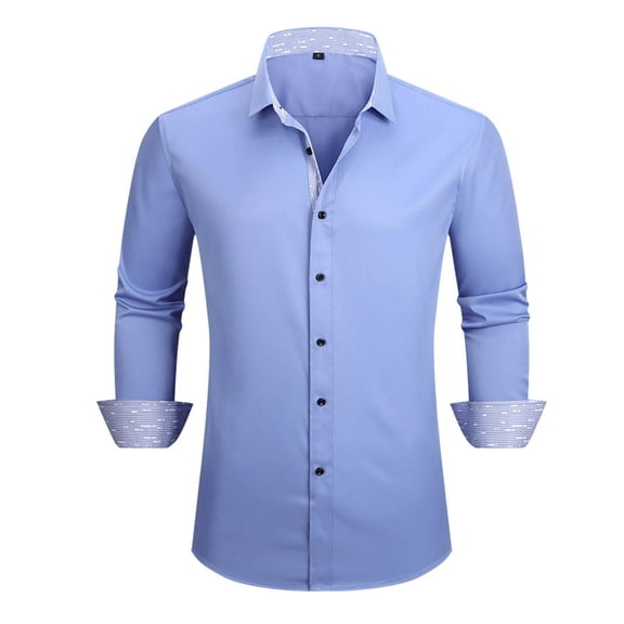 Wyobmus Mens Dress Shirts formal Long Sleeve Casual Button Down Shirt Regular Fit Business Work Shirt Wedding Contrast Shirt Dark Blue