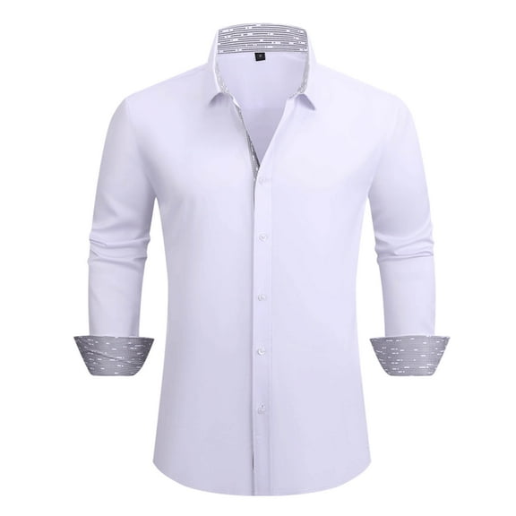 Wyobmus Mens Dress Shirts formal Long Sleeve Casual Button Down Shirt Regular Fit Business Work Shirt Wedding Contrast Shirt White