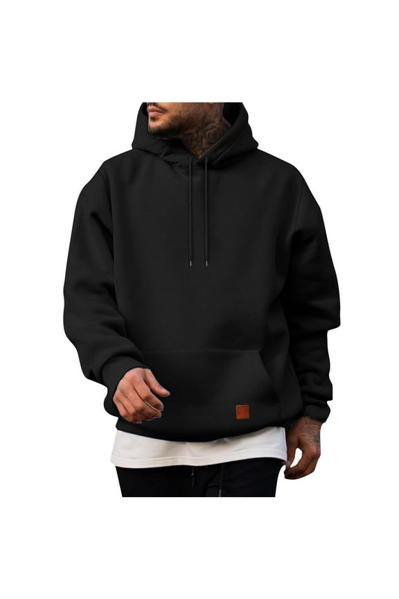 Mens Fashion Long Sleeve Hoodies Hooded Collar Drawstring Athletic Hooded Sweatshirt Black
