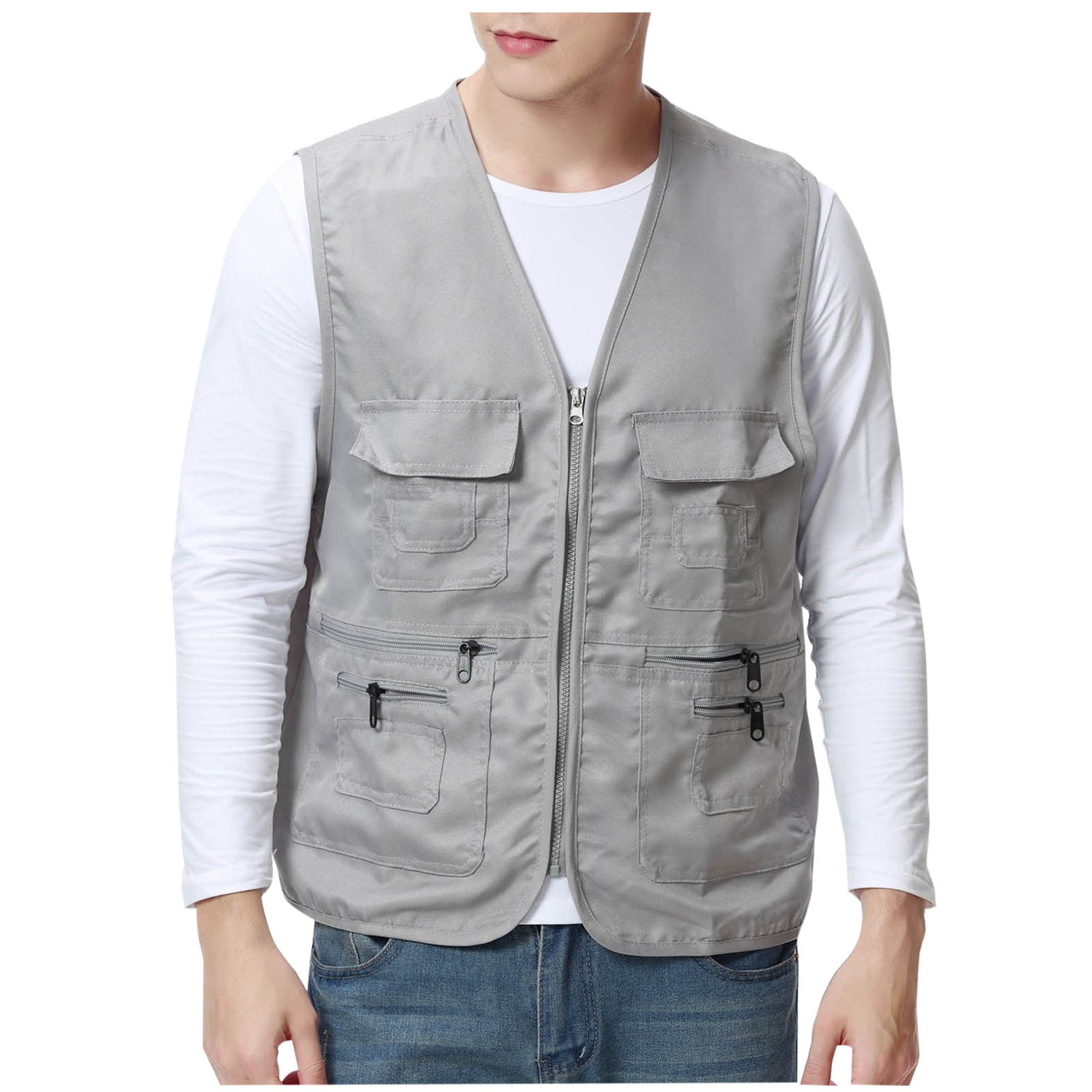 Wyobmus Mens Fishing Vest Summer Outdoor Work Vest Utility Pockets ...