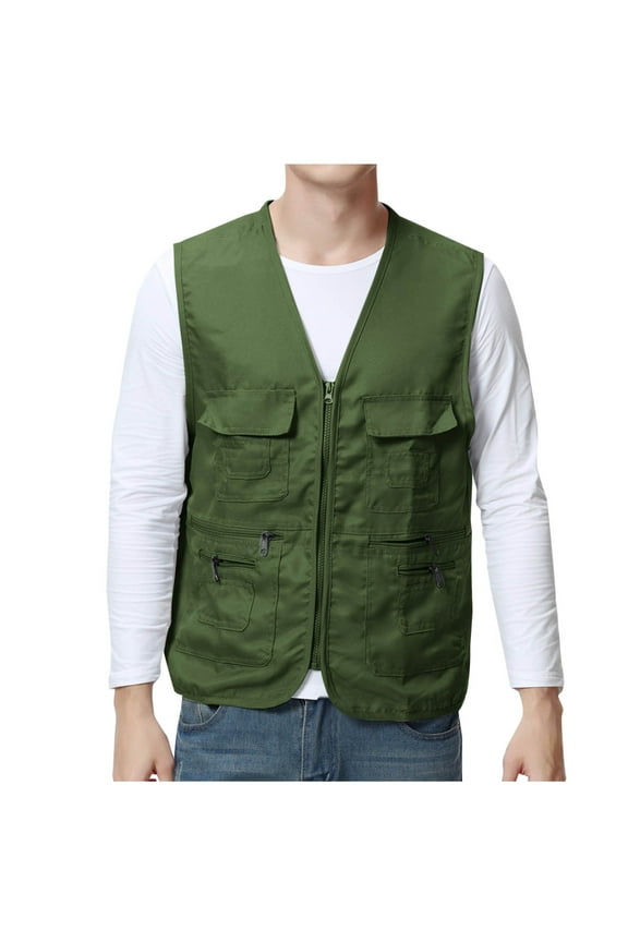Mens Fishing Vest Summer Outdoor Work Vest Utility Pockets Lightweight Sleeveless Jackets for Hiking Photo Logging L-4X Olive Green