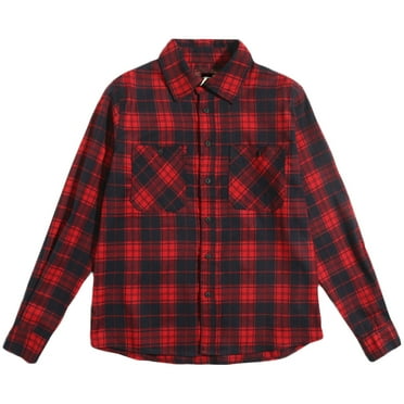 Wyobmus Mens Flannel Shirt Long Sleeve Plaid Shirts Casual Button Down Buffalo Plaid Checkered Cotton Jacket Red