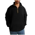 thumbnail image 1 of Wyobmus Mens Fleece Sweatshirts Casual Half Zipper Vintage Solid Color Stand Collar Long Sleeves Pullover Shirts A-Black, 1 of 9