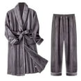 thumbnail image 1 of Wyobmus Mens Fluffy Robe Set Solid Color Fleece Shawl Collar Robe Thick Warm Sleepwear Loungewear Pjs Set Size L-3XL Dark Gray, 1 of 3