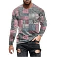 thumbnail image 1 of Wyobmus Mens Graphic Tshirt Vintage Distressed Crewneck Pullover Long Sleeve Mosaic Patterned Casual Tops B-Pink, 1 of 5