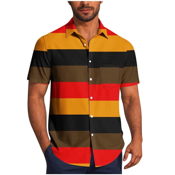 Wyobmus Mens Hawaiian Shirt Short Sleeve Button Down Shirts Summer Beach Shirts Casual Striped Vacation Shirts S-5X I-Orange