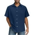 thumbnail image 1 of Wyobmus Mens Hawaiian Shirt Short Sleeve Casual 4-Way Stretch Button Down Shirts Collared Summer Vacation Beach Shirts S-3X B-Navy, 1 of 5