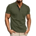 thumbnail image 1 of Wyobmus Mens Henley Shirts Short Sleeve Casual Basic Button Up Tees Solid Front Pocket T Shirts A-Olive Green, 1 of 6