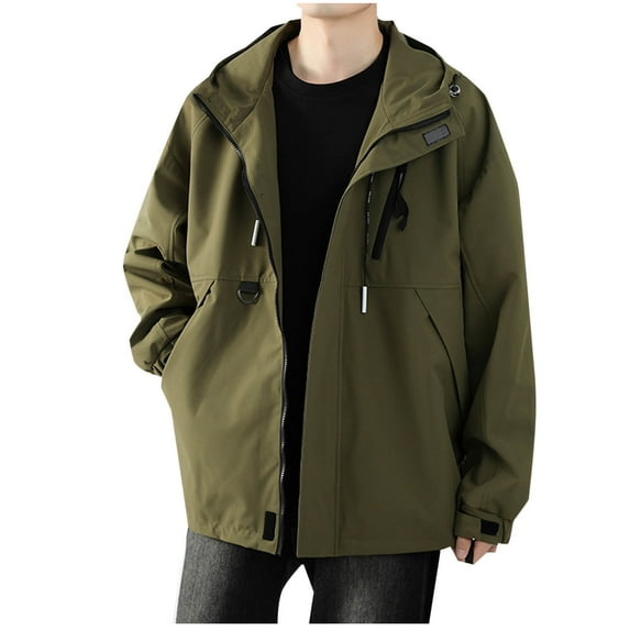 Wyobmus Mens Hooded Cargo Jackets Solid Color Loose Outerwear With Multi Pocket Green