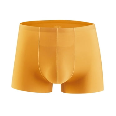 Wyobmus Mens Ice Silk Boxer Briefs Tagless Seamless Quick Dry Underpants Loose Breathable Stretchy Cozy Underwear Boxer Size L-3XL Gold