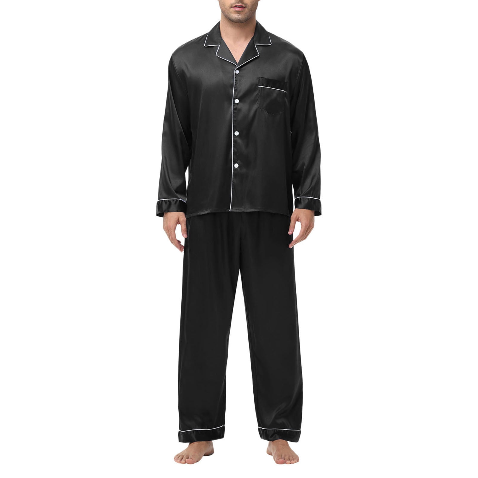 ENE LUX Men's Long Sleeve Satin Pajamas Set