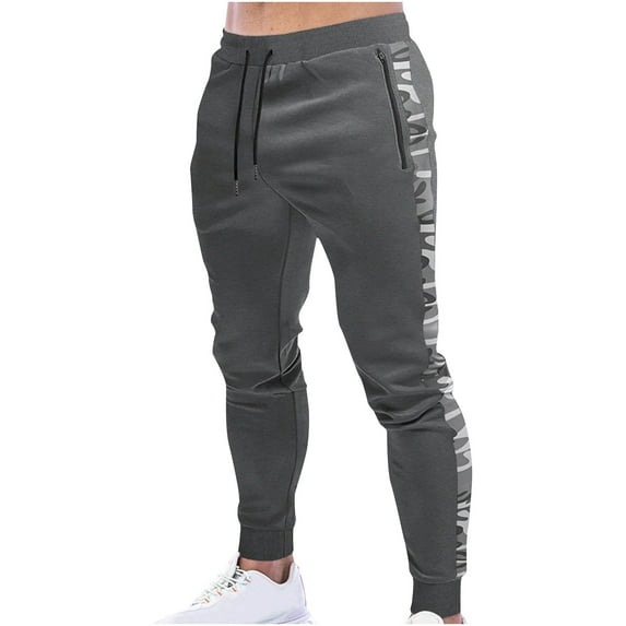 Wyobmus Mens Joggers Sweatpants Slim Fit Workout Training Gym Jogger Pants With Drawstring Zipper Pockets B-Dark Gray
