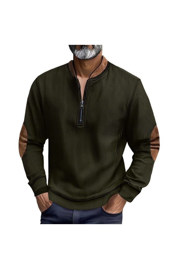 Mens Lightweight Bomber Jacket With Elbow Patch Casual Windbreaker Half Zip Coat With Pockets Spring Fall Long Sleeve Pullover Jackets A-Olive Green