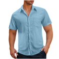thumbnail image 1 of Wyobmus Mens Lightweight Button Down Shirt Casual Trendy Short Sleeve Solid V Neck Collared Top Blouse With Pocket Light Blue, 1 of 6