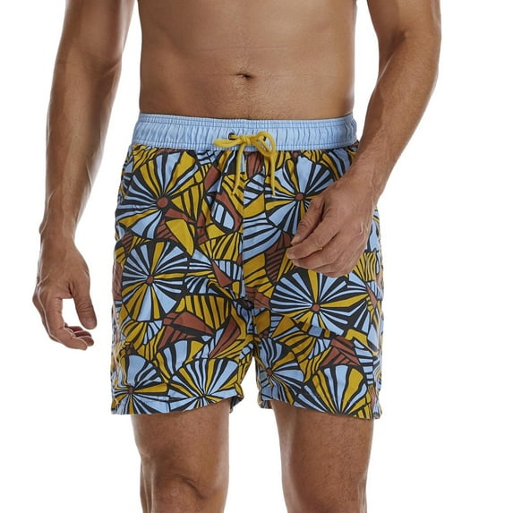 Wyobmus Mens Lightweight Hawaiian Short Plus Size Casual Drawstring Surfing Short Summer Beach Shorts C-Yellow