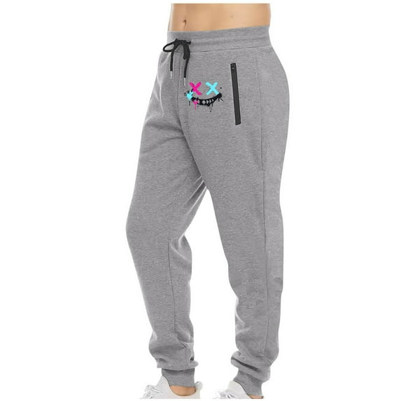 Wyobmus Mens Lightweight Jogger Pants Active Athletic Workout Sweatpants Casual Graphic Print Drawstring Running Pants E-Gray