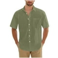 thumbnail image 1 of Wyobums Mens Linen Blend Shirt Short Sleeve Button Down Shirts with Pocket Casual Untucked Dress Shirts Beach Vacation Tops M-5XL Olive Green, 1 of 6
