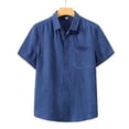 thumbnail image 1 of Wyobmus Mens Linen Blend Shirt Short Sleeve Button Down Shirts with Pocket Casual Untucked Dress Shirts Beach Vacation Tops M-5XL A-Navy, 1 of 2