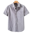 thumbnail image 1 of Wyobmus Mens Linen Blend Shirt Short Sleeve Button Down Shirts with Pocket Casual Untucked Dress Shirts Beach Vacation Tops M-5XL B-Gray, 1 of 3
