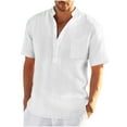 thumbnail image 1 of Wyobmus Mens Linen Henley Shirts Casual Short Sleeve Tee Tops Summer Beach Half Button Collar Tshirt White, 1 of 8