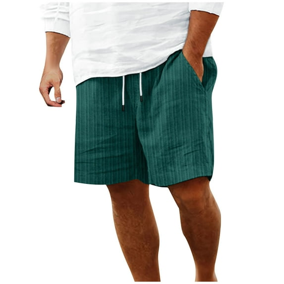 Wyobmus Mens Linen Shorts Casual Elastic Waist Drawstring Mid Length Shorts Summer Beach Vacation Shorts With Pocket S-3X B-Green