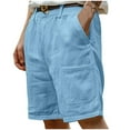 thumbnail image 1 of Wyobmus Mens Linen Shorts Solid Color Casual Elastic Waist Short Lightweight Summer Beach Cargo Shorts Light Blue, 1 of 5
