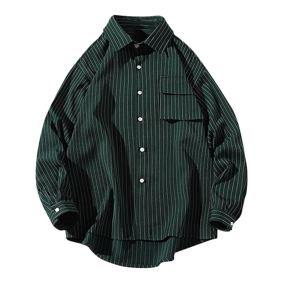 Wyobmus Mens Long Sleeve Button Down Shirt Casual Striped Button Up Shirt Loose Outerwear Work Shirt M-5X Green