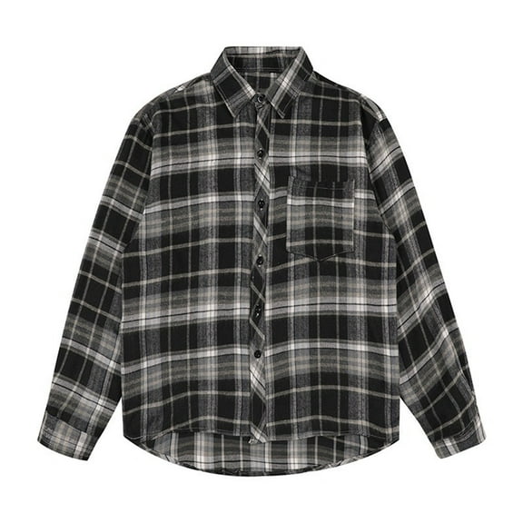 Wyobmus Mens Long Sleeve Plaid Shirts Western Vintage Lightweight Flannel Shirt Casual Button Down Buffalo Checkered Jacket With Pocket A-Black