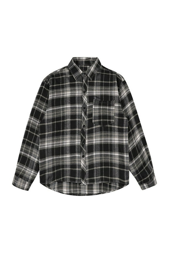 Mens Long Sleeve Plaid Shirts Western Vintage Lightweight Flannel Shirt Casual Button Down Buffalo Checkered Jacket With Pocket A-Black