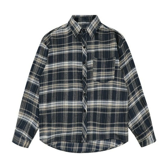 Wyobmus Mens Long Sleeve Plaid Shirts Western Vintage Lightweight Flannel Shirt Casual Button Down Buffalo Checkered Jacket With Pocket B-Navy