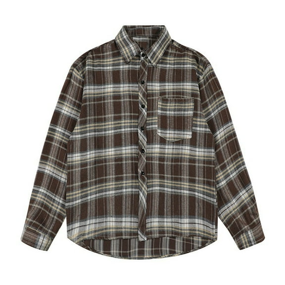 Wyobmus Mens Long Sleeve Plaid Shirts Western Vintage Lightweight Flannel Shirt Casual Button Down Buffalo Checkered Jacket With Pocket C-Brown