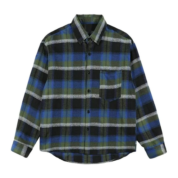 Wyobmus Mens Long Sleeve Plaid Shirts Western Vintage Lightweight Flannel Shirt Casual Button Down Buffalo Checkered Jacket With Pocket G-Blue