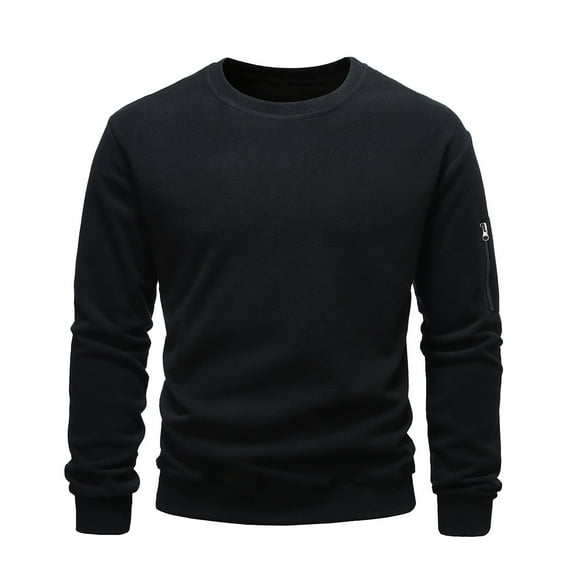 Wyobmus Mens Long Sleeve Sweatshirt Fashion Solid Color Round Collar Pullover Casual Comfy Basic Shirt Black