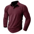 thumbnail image 1 of Wyobmus Mens Long Sleeve T-Shirts Cotton Lined Shirt Solid Color Lapel Collar Button Blouse Tops Burgundy, 1 of 6