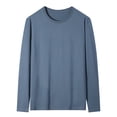 thumbnail image 1 of Wyobmus Mens Long Sleeve Thermal Tops Crewneck Base Layer Fitted Underwear Tops Solid Color Stretchy Tee Shirts Blue, 1 of 4