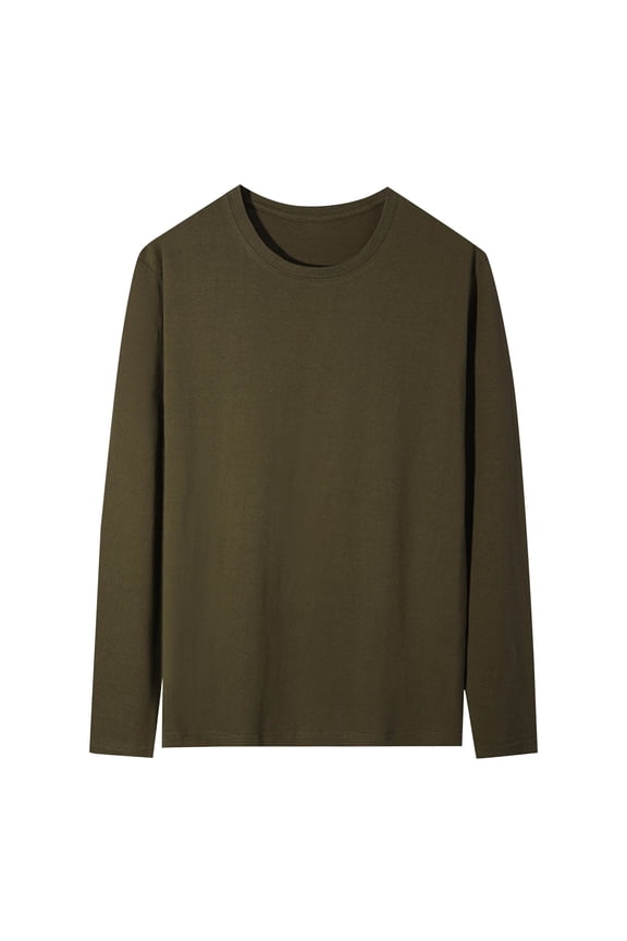 Mens Long Sleeve Thermal Tops Crewneck Base Layer Fitted Underwear Tops Solid Color Stretchy Tee Shirts Olive Green