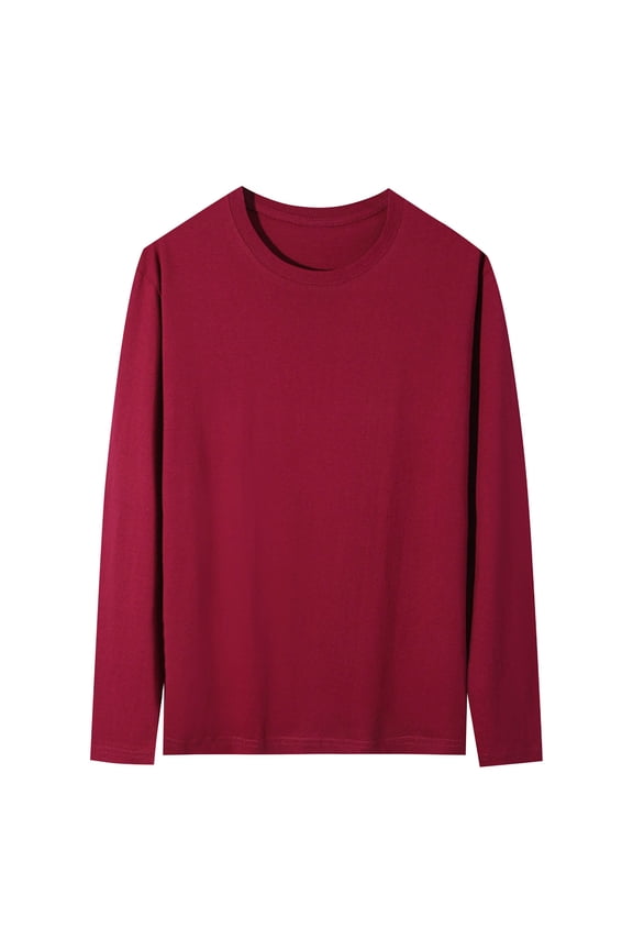 Mens Long Sleeve Thermal Tops Crewneck Base Layer Fitted Underwear Tops Solid Color Stretchy Tee Shirts Red