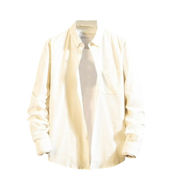 Wyobmus Mens Loose Daily Work T-Shirts Long Sleeve Shirt Solid Color Loose Plain Shirt for Men Long Sleeve Turndown Collar Blouse Shirt A-White