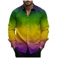 thumbnail image 1 of Wyobmus Mens Mardi Gras Button Down Shirts Casual 4-Way Stretch Shirt Comfortable Long Sleeve Printed Turndown Collar Tops With Pocket Multicolor, 1 of 5