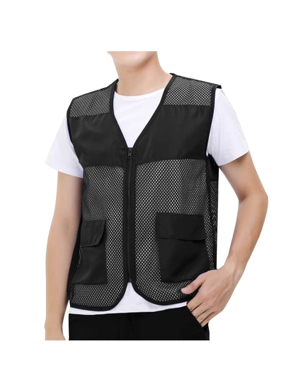 Mens Mesh Vest Casual Lightweight Outdoor Work Vest Fish Photo Cargo Hiking Travel Vest M-4X Black