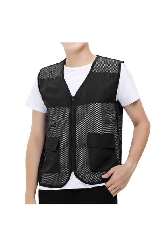 Mens Mesh Vest Casual Lightweight Outdoor Work Vest Fish Photo Cargo Hiking Travel Vest M-4X Black