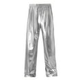 thumbnail image 1 of Wyobmus Mens Metallic Shiny Pants 70S Rock Party Dance Trousers Elastic Waist Straight Leg Nightclub Pant S-3XL Silver, 1 of 2
