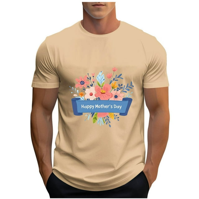 Wyobmus Mens Mother'S Day T Shirt Stretch Short Sleeve Active Crew Neck T Shirt Loose Fit Printing Casual Tees M-3X E-Khaki