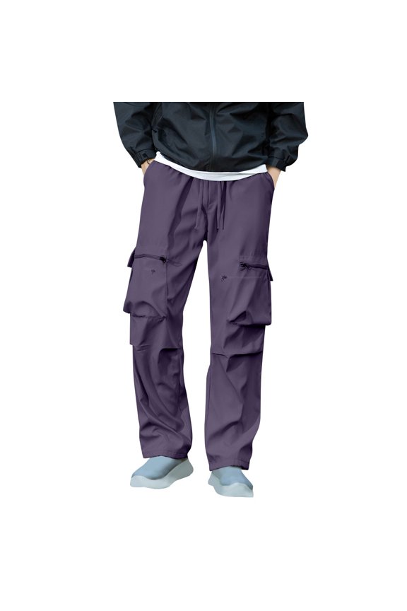 Mens Outdoor Cargo Pant Lightweight Tactical Pant Waterproof Windproof Hiking Joggers With Multi Pockets B-Purple